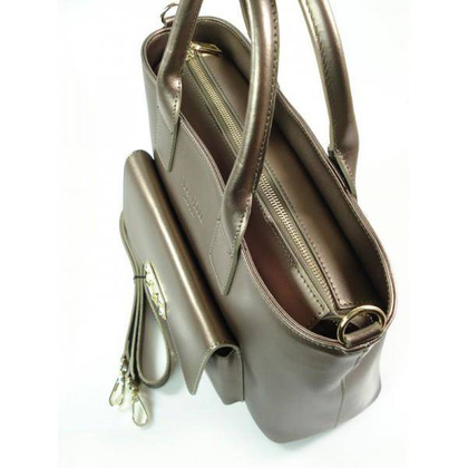 Kuferek złote okucia pojemny A4 Włoska torba do ręki Vera Pelle Miedziana K415BRO KEMER