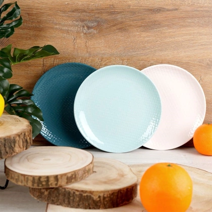 Talerz deserowy płaski płytki ceramiczny pastelowy zielony RELIEF 21 cm