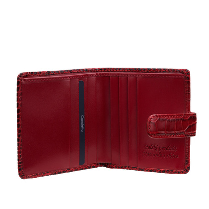 Bordowy portfel damski Canaletto ze skóry licowej croco – elegancki, kompaktowy i funkcjonalny PD1042s162