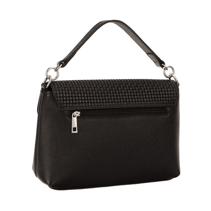 Średniej wielkości torebka skórzana Canaletto z klapką o wzorze plecionki i srebrnym zapięciem obrotowym TD853s33t1