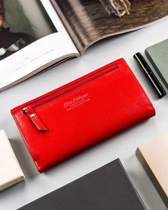 Elegancki duzy portfel damski ze skory naturalnej