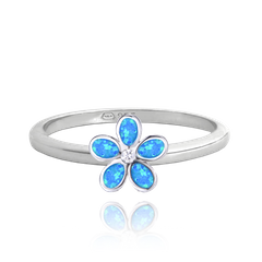 MINET Pierścien srebrny KWIATY z granatowymi opalami wielkość 14