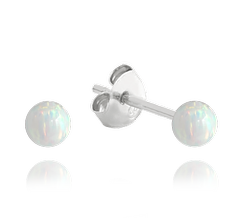 MINET Srebrne kolczyki KULKI z białymi opalami 3mm