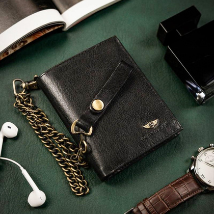 Portfel męski ze skóry naturalnej z łańcuchem