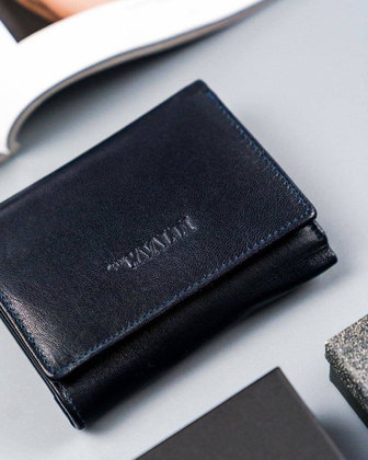 Mały, poziomy portfel damski ze skóry naturalnej, z ochroną rfid