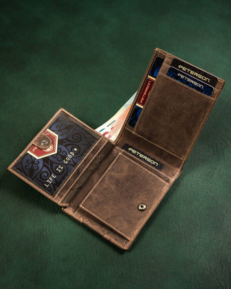 Skorzany portfel meski z kieszonka na karte