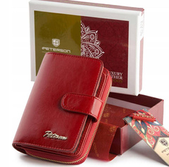 Skórzany portfel damski na zatrzask Peterson Czerwony