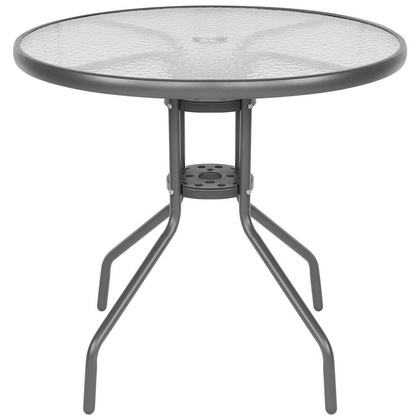 Zestaw mebli ogrodowych okrągły stół 4 krzesła i parasol ciemny szary