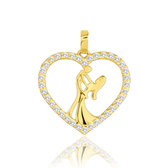 MINET Złoty wisiorek para zakochanych w sercu z białymi cyrkoniami Au 585/1000 1,15g