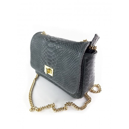 Włoska listonoszka, złote okucia ,skórka tłoczona motyw wężowy szara LP193G