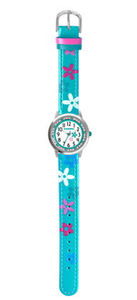 CLOCKODILE Turkusowy zegarek dla dziewczynek z kamieniami i kwiatami
