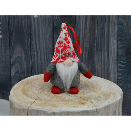 Mikołajek dekoracyjny z workiem na prezent 15cm szary