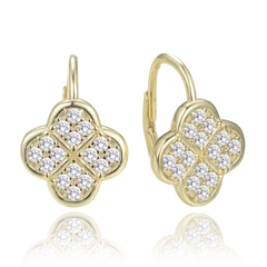 MINET Pozłacane srebrne kolczyki koniczyna z białymi cyrkoniami