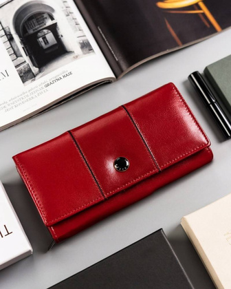 Duży portfel damski ze skóry naturalnej zamykany na zatrzask