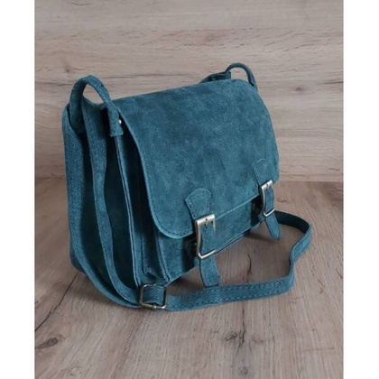 Zamszowa listonoszka ,chlebak Vera Pelle ,pojemna przewieszka A5 Zielona VPZ435V