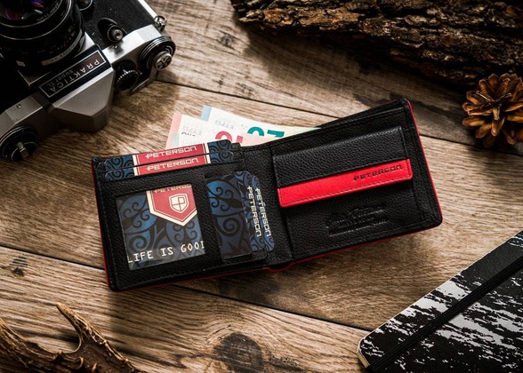 Skórzany, sportowy portfel męski z ochroną kart rfid