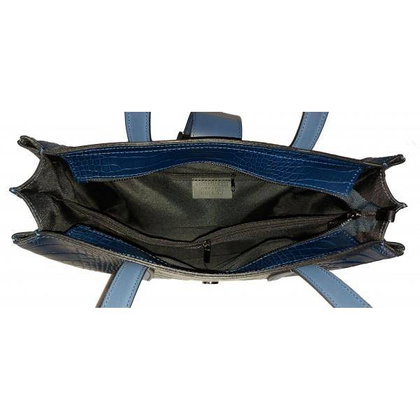 Duża włoska torba ,kuferek A4 skóra motyw krokodyla Vera Pelle , Granatowa VP645BS