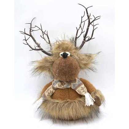 Futrzany renifer z podświetlanym porożem brązowy 20x35x47CM