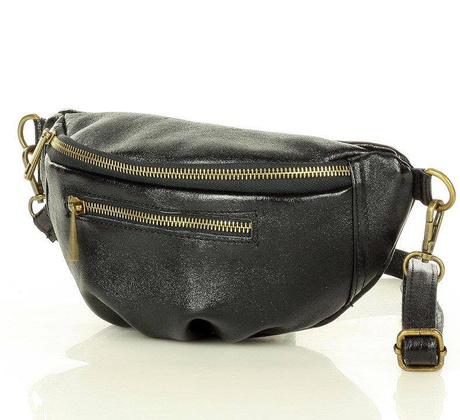 Listonoszka nerka torebka skórzana półksiężyc Italian style - Marco Mazzini metaliczny czarny - min. zamówienie 20 / 50 / 100 szt.