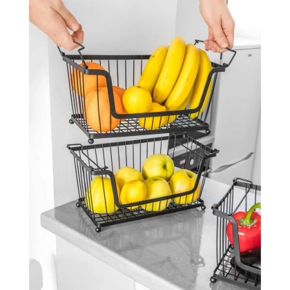 Koszyk na owoce i warzywa metalowy czarny piętrowy do piętrowania 31x17,5x15,5 cm