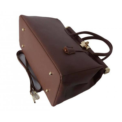 Duży kufer- torba kłódka A4 Włoska Vera Pelle , Brązowy AL35M