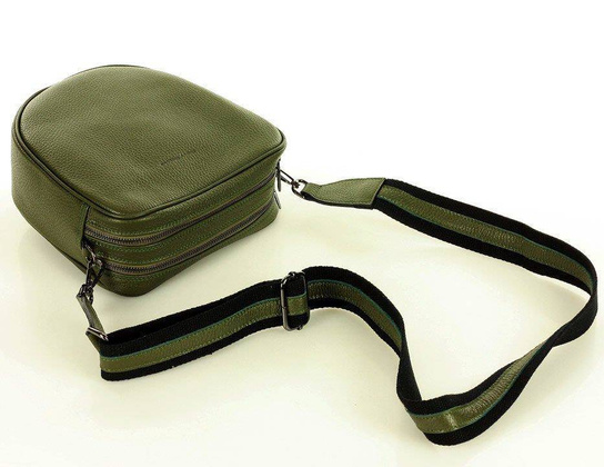 Torba skórzana na dwa zamki crossbody camera bag - MARCO MAZZINI zieleń militare - min. zamówienie 20 / 50 / 100 szt.