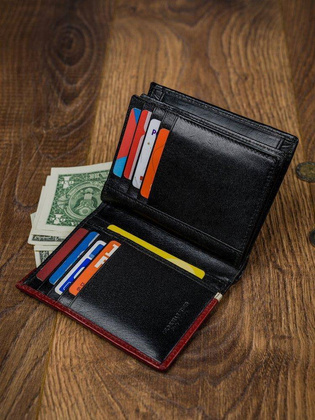 Pionowy portfel męski dwukolorowy, skóra naturalna hq