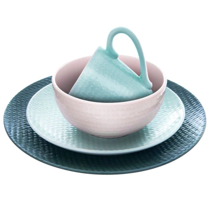 Talerz deserowy płaski płytki ceramiczny pastelowy różowy RELIEF 21 cm