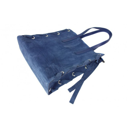Zamszowa torba Shopper bag ,duży worek, kółka, Vera Pelle pojemny Niebieski WK745BS