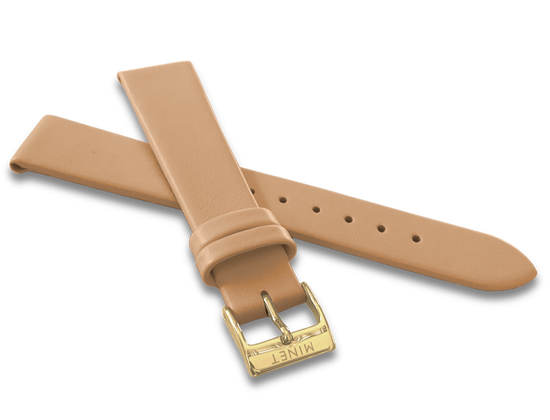 MINET Beżowy skórzany pasek ze złotą klamrą - 14