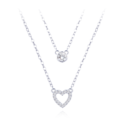 MINET Podwójny naszyjnik srebrny z sercem i białymi cyrkoniami