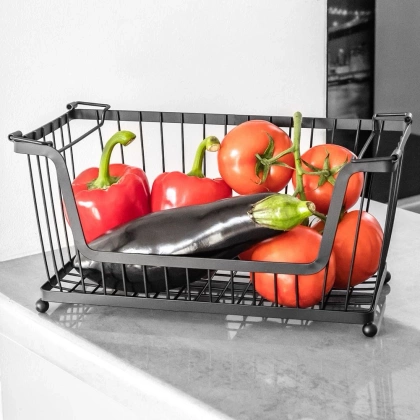 Koszyk na owoce i warzywa metalowy czarny piętrowy do piętrowania 31x17,5x15,5 cm