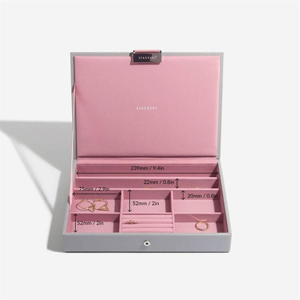 Szkatułka na biżuterię Stackers classic szaro-różowa z pokrywką