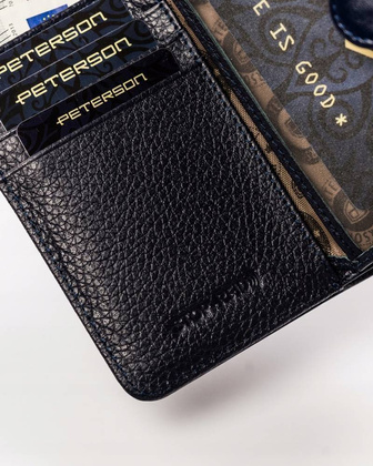 Skórzany portfel damski na zatrzask Peterson Niebieski