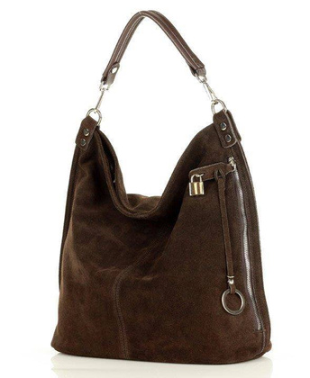 Ponadczasowa torebka worek skórzana MAZZINI - Renella nubuk brąz caffe - min. zamówienie 20 / 50 / 100 szt.