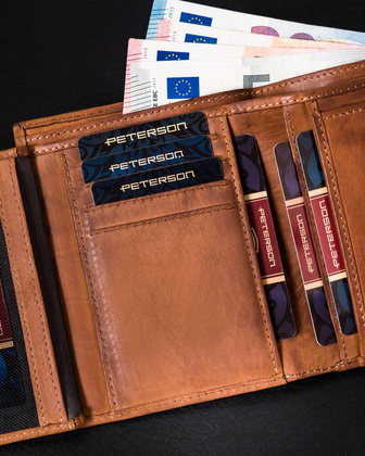 Skorzany zapinany portfel meski na karty