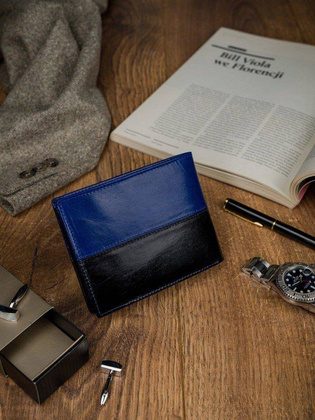 Skórzany portfel poziomy dwukolorowy składany