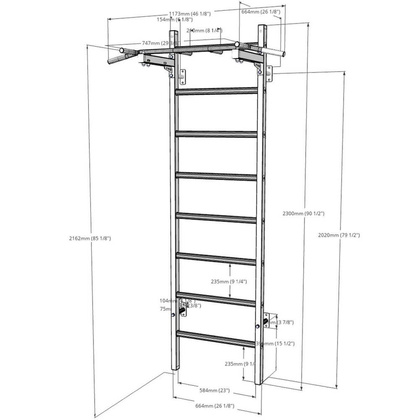 Drabinka gimnastyczna drewniano metalowa z drążkiem BenchK 221B