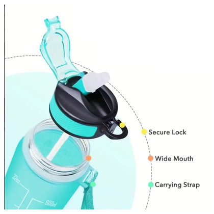 Butelka na wodę, bidon z miarką i słomką 1L OMBRE Zieleń z Różem BD19