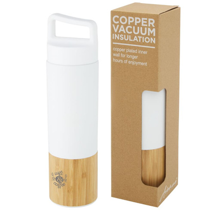 Torne miedziana, izolowana próżniowo butelka ze stali nierdzewnej o pojemności 540 ml z bambusową ścianką zewnętrzną
