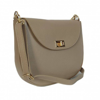 Włoska skórzana listonoszka podkówka Vera Pelle , pojemna złote okucia Beżowa VPP38T