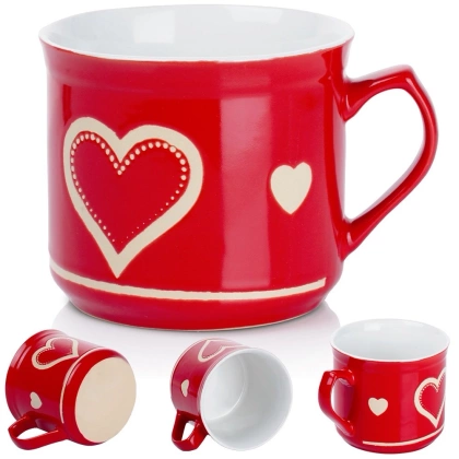 Kubek ceramiczny z uchem / garnuszek do podgrzewania serce 650 ml
