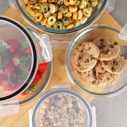 Pojemniki na żywność szklane z pokrywką i uszczelką okrągłe 4 szt.