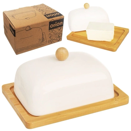 Maselniczka porcelanowa bambusowa biała z pokrywką maselnica pojemnik na masło