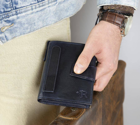 Skórzany portfel w stylu retro Rovicky Granatowy