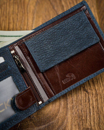 Piękny kolorowy portfel męski skórzany