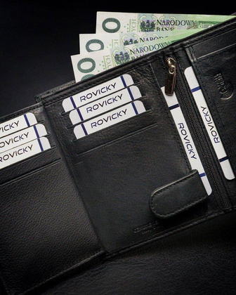 Składany, pionowy portfel męski z kieszonką na suwak, skóra naturalna