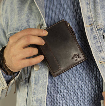 Portfel z dwiema kieszeniami na bilon Rovicky Brązowy