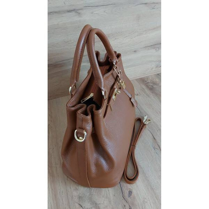 Skórzana Włoska duża torba Vera Pelle,złote okucia ,kłódka Camel BERK753C