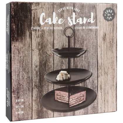 Patera 3-poziomowa porcelanowa czarna 34 cm